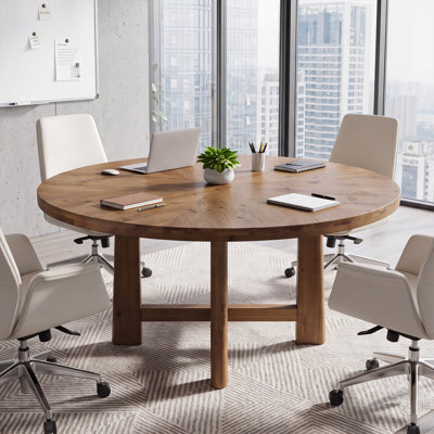 47'' Round Solid Wood Conference Table for 4-6