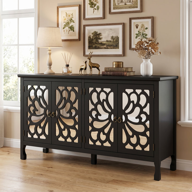 Buffet 63 "sculpté avec porte miroir, Noir, noir, noir, noir