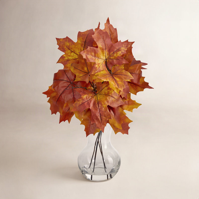 10'' Faux Maple Plant in Glass Vase, Orange