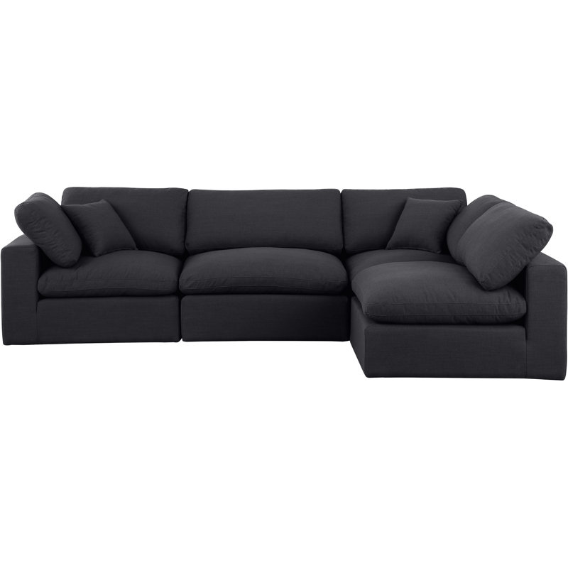 Canapé modulaire 4 pièces rembourré, Tissu texturé en lin noir