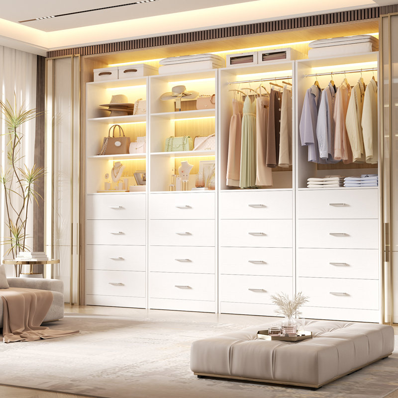  Danniele Closet System with 4 Wood Drawers, Closet Organizer, White