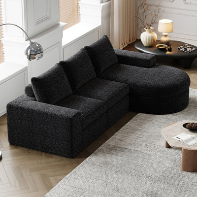Canapé modulaire en chenille de 99 po en forme de L avec méridienne, 4 sièges pour le salon et la chambre à coucher, structure à double coussin, coussin pour le cou, particules d'éponge à haute densité à rebond lent, support de structure en fer, interchangeable