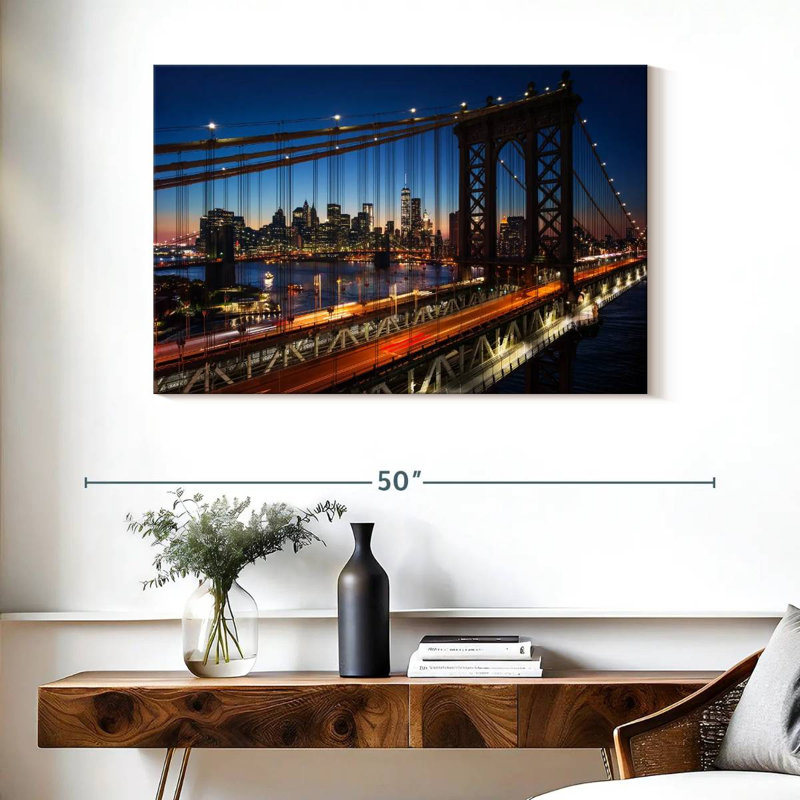 Lilie NY Bridge au coucher du soleil, H 26 po x l 39 po