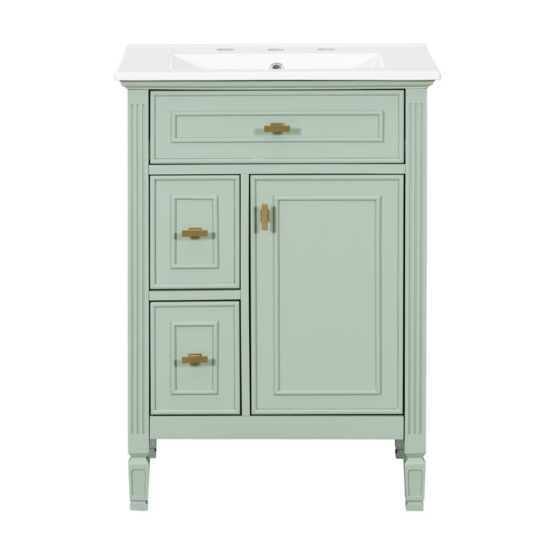 Meuble-lavabo compact de 24 pouces avec rangement, Vert