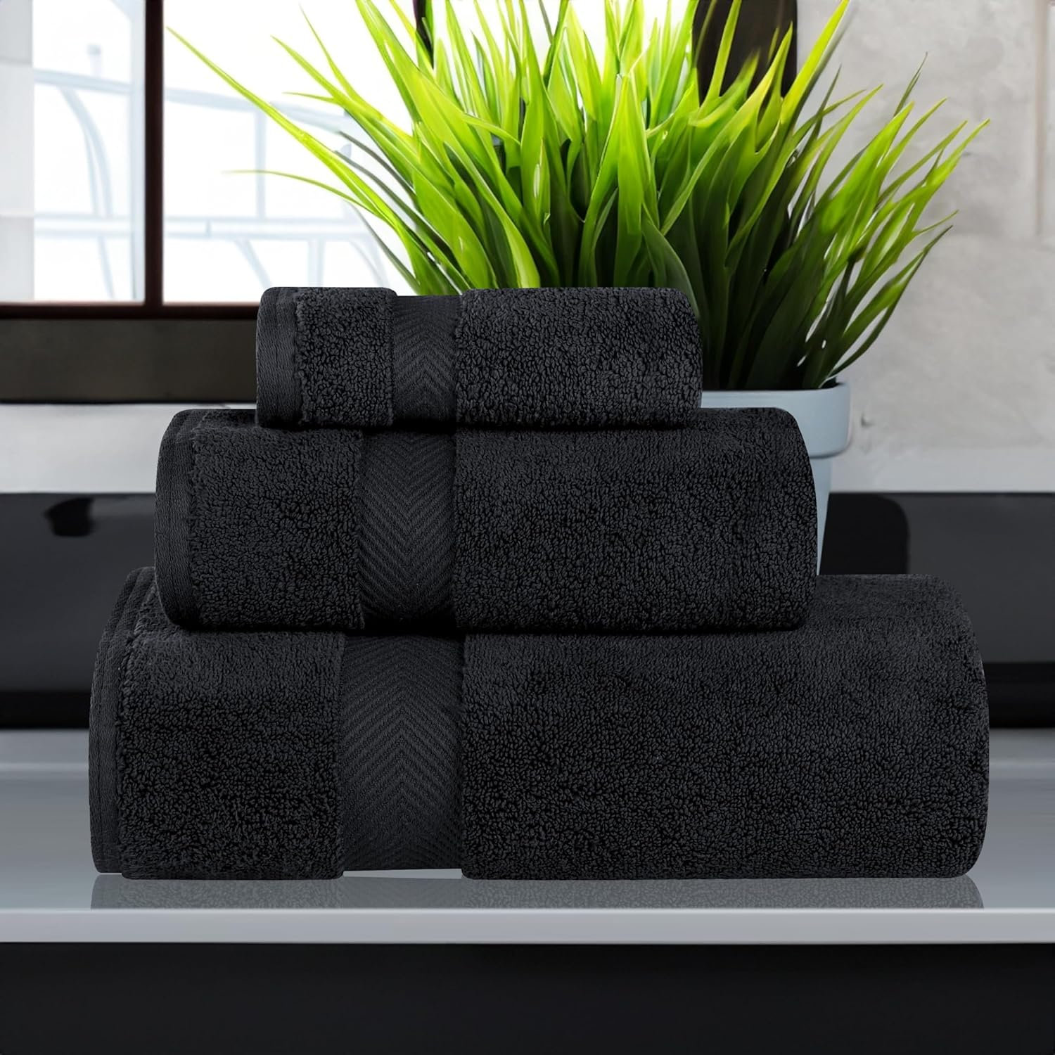 Hamachi 3-Piece Cotton Towel Set, Black