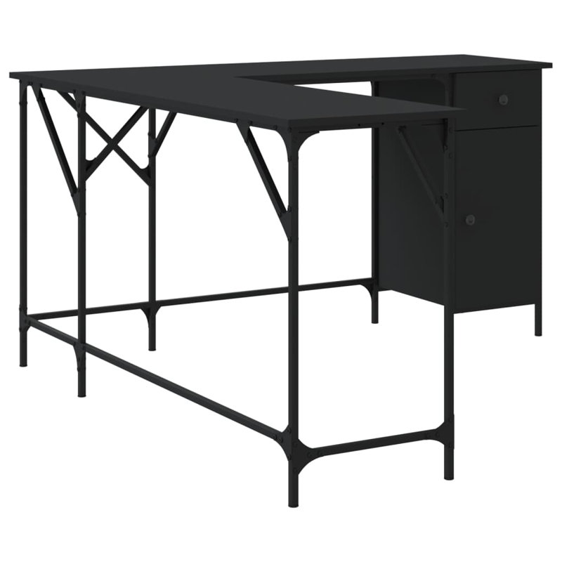 Tyandra L-Shaped Metal Base Writing Desk, Black