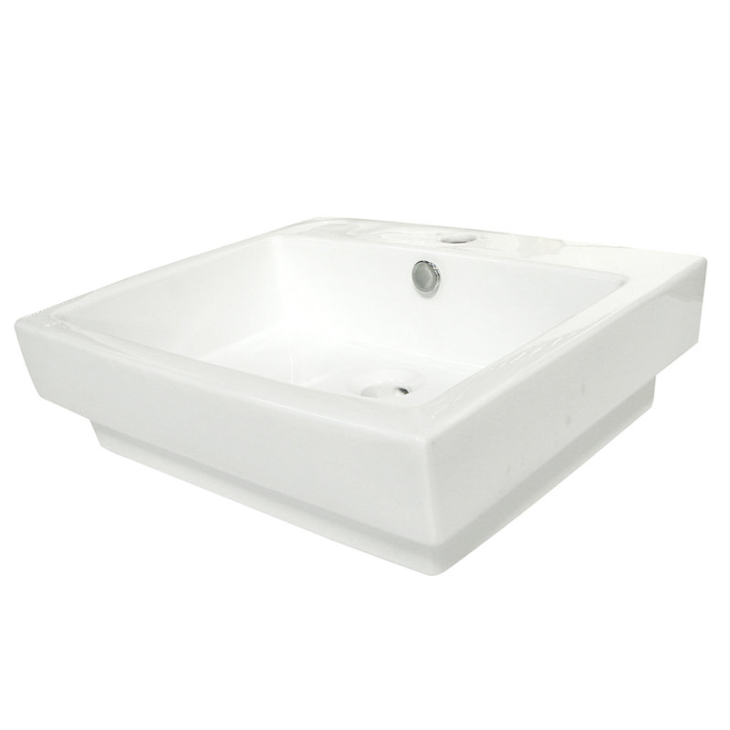 Kingston Brass Plaza Ceramic Semi-Recessed Bathroom Sink, White