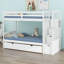 Lit superposé, lit inférieur convertible, tablettes et tiroirs de rangement-675093323