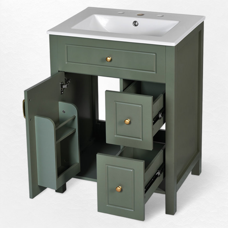 Meuble-lavabo simple 24 po avec plateau en céramique, Vert