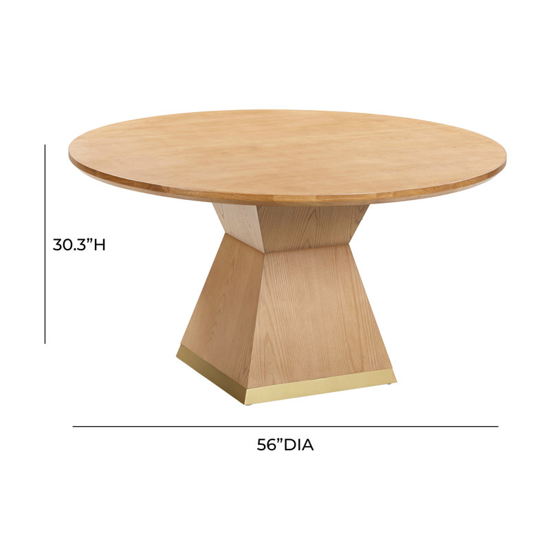 Natural Wood Round Dining Table with Geometric Base