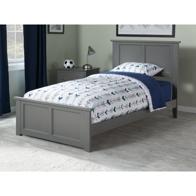 Amear Solid Wood Foundation Bed with Matching Footboard and Built-in USB Charger