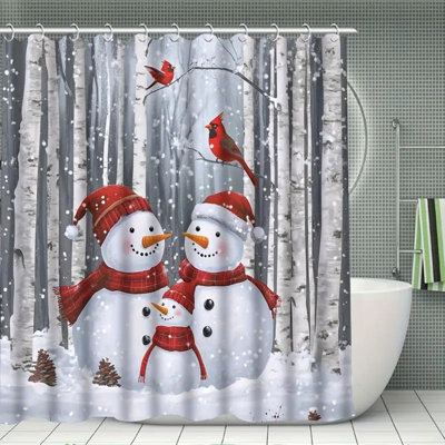 4Pcs Christmas Snowman Family Shower Curtain Set, Waterproof Christmas Curtain Set With Non-Slip Rugs, Toilet U-Shape Mat, Toilet Seat Cover, Machine Washable Bathroom Decoration Curtain Set With 12 Hook, Christmas Theme Bathroom Accessories