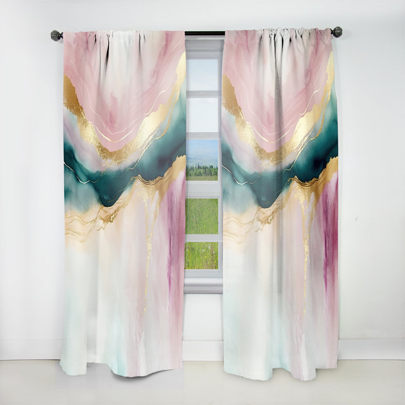 Allegan - Abstract Geode Pink And Green Marble IV - Abstract Marble Curtain - Velvet Room Darkening - 1 panel, 52" W x 95" L