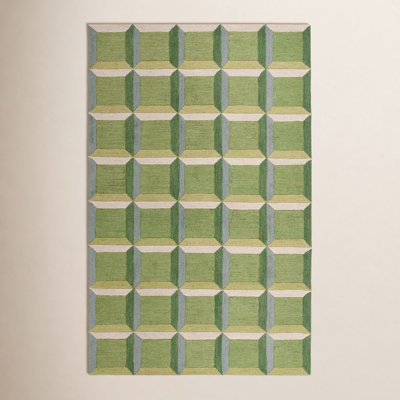 Giedre Green Beige Hand-Tufted Wool Rug