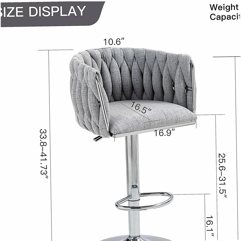Ensemble de 2 tabourets de bar pivotants recouverts de cuir à 360 °, tabourets réglables en hauteur avec dossier et repose-pieds tissés, tabourets chromés convenant à un îlot de cuisine, un café ou un bar