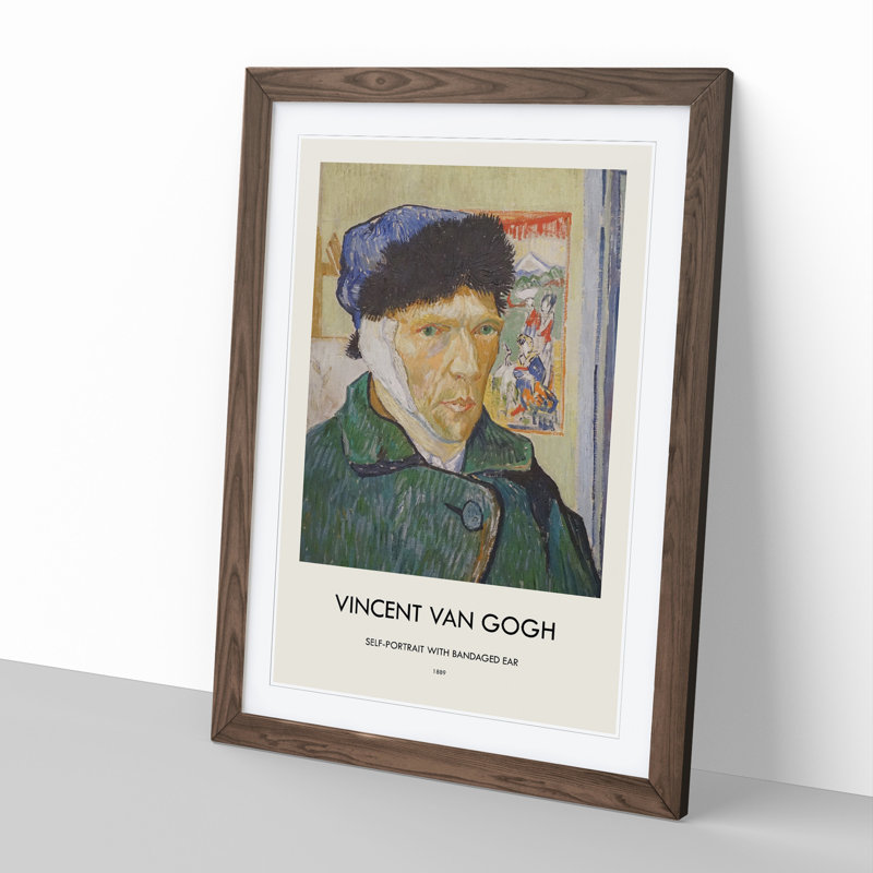 Self Portrait with Bandage by Vincent Van Gogh - Picture Frame Painting, Walnut, 36cm H x 27cm W x 2cm D