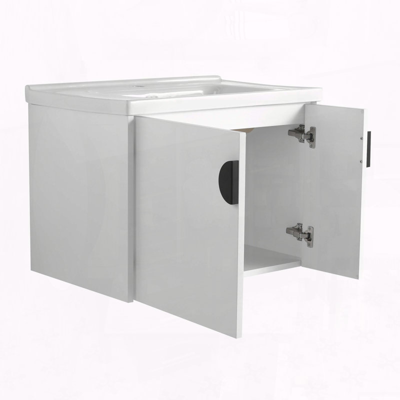 Meuble-lavabo mural 28 po avec lavabo en céramique et porte à fermeture en douceur 28 po