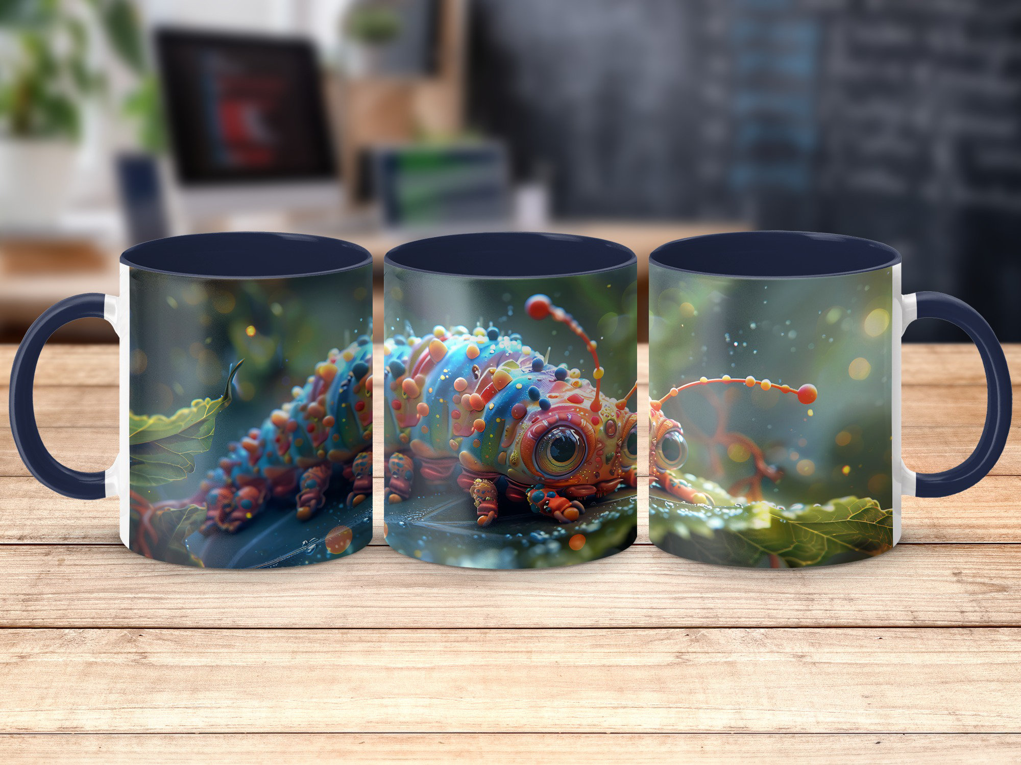 East Urban Home Set of 3 Colourful 3D Design 11oz Accent Mugs – White ...