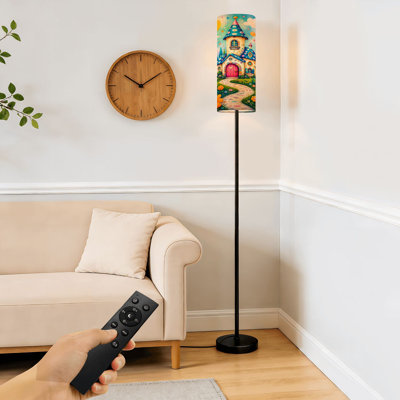  68.5" Standing Floor Lamp Whimsical Fairy Tale Cottage Vibrant Flowers Fantasy Landscape Dimmable Metal Pole Lamp with Linen Lampshade LED Bulb Included
