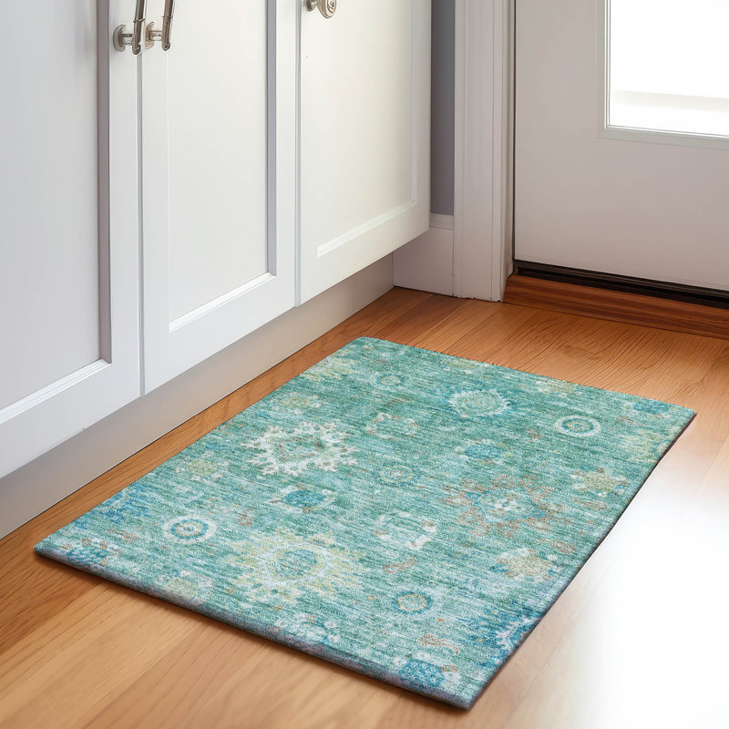 Machine Washable Indoor/Outdoor Xhevrie Teal Rug, Rectangle 1'8" x 2'6"