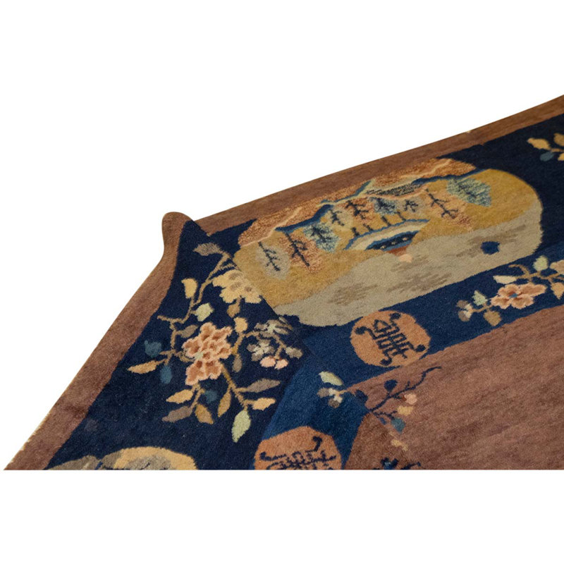 Tapis unique aubergine / bleu en laine noué à la main 12 pi x 16 pi 9 po