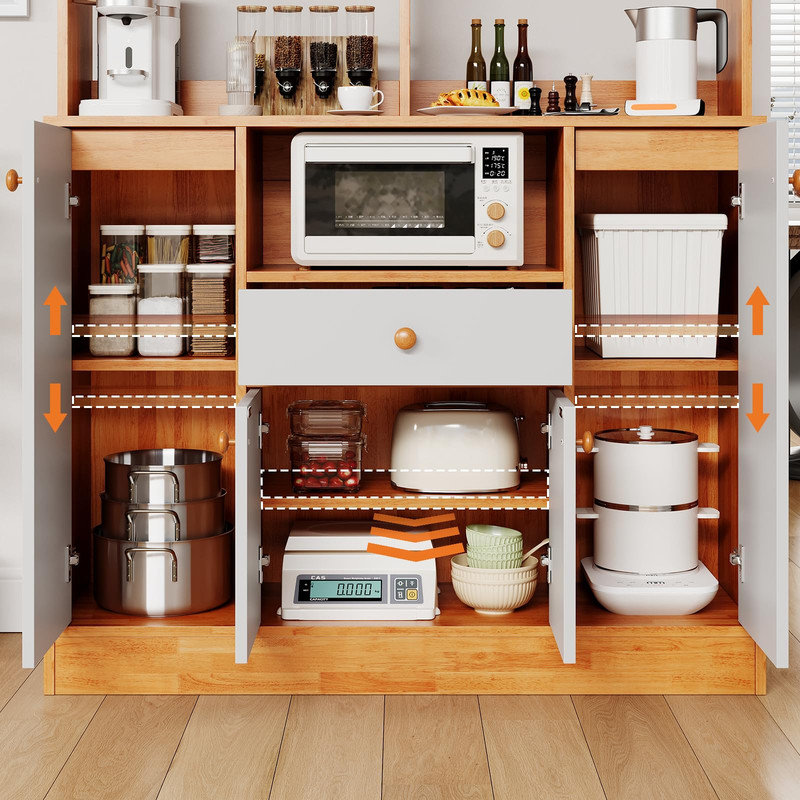 Grande armoire de cuisine avec tiroirs, tablettes réglables et station de café - Buffet autoportant pour salle à manger, salon, entrée