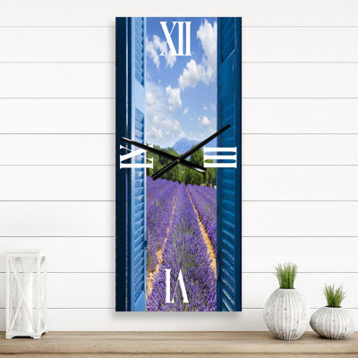Lavender Field Through Blue Open Cottage Window - Farmhouse Wall Clock