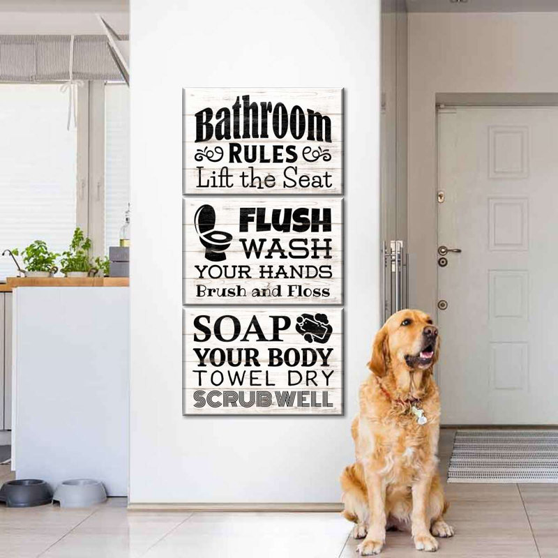 " Quick Bathroom Rules " by HomeyNotes Studio 3 - Pieces, 15" H x 32" W x 1" D