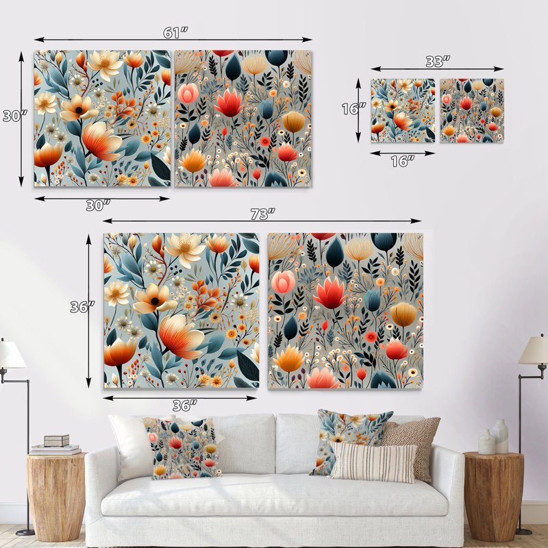 Minimalist Radiant Blossom Serenity - ensemble d'art mural en acrylique sur verre floral, H 36 po x l 73 po
