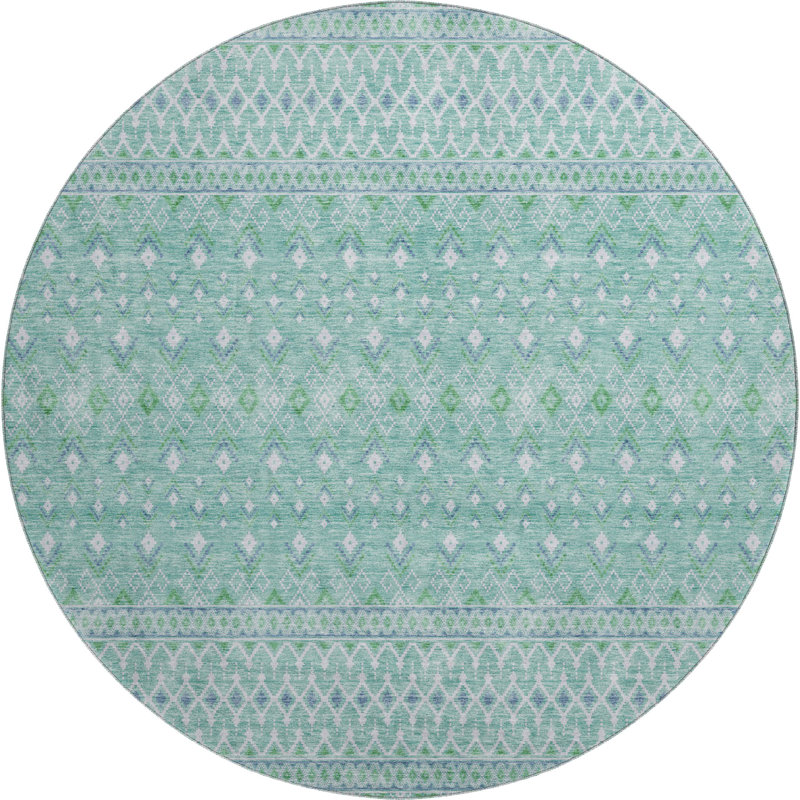 Premium Machine Washable Prisco Aqua Rug, Round 8'