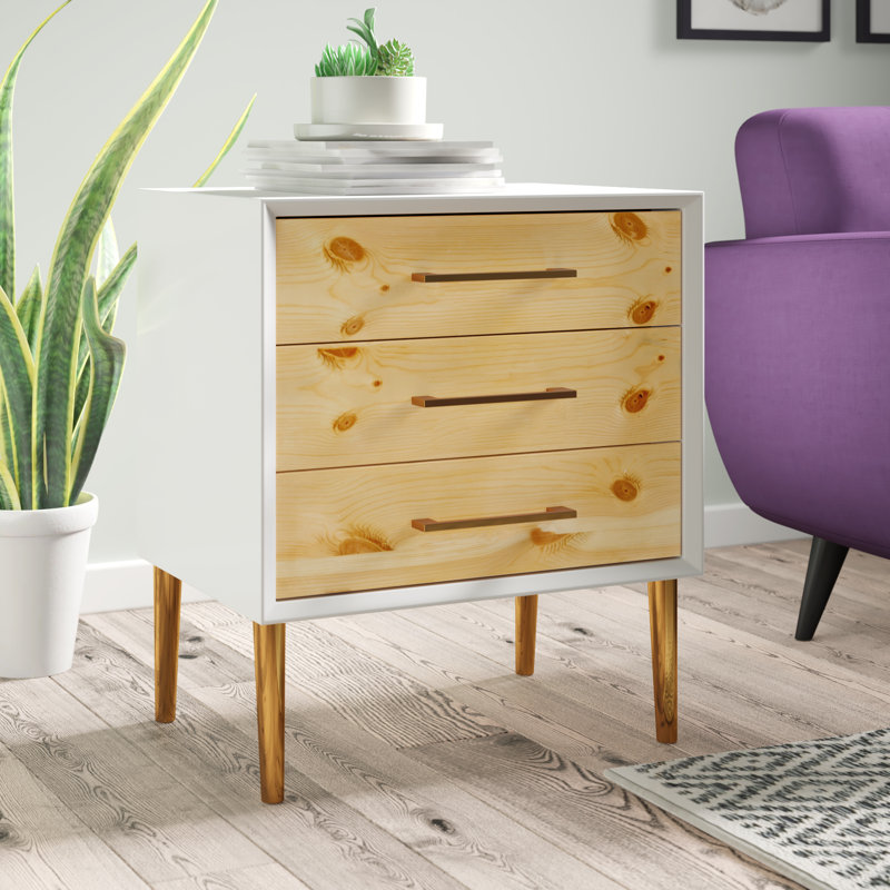 White Rectangular Wood and Metal Side Table with Storage