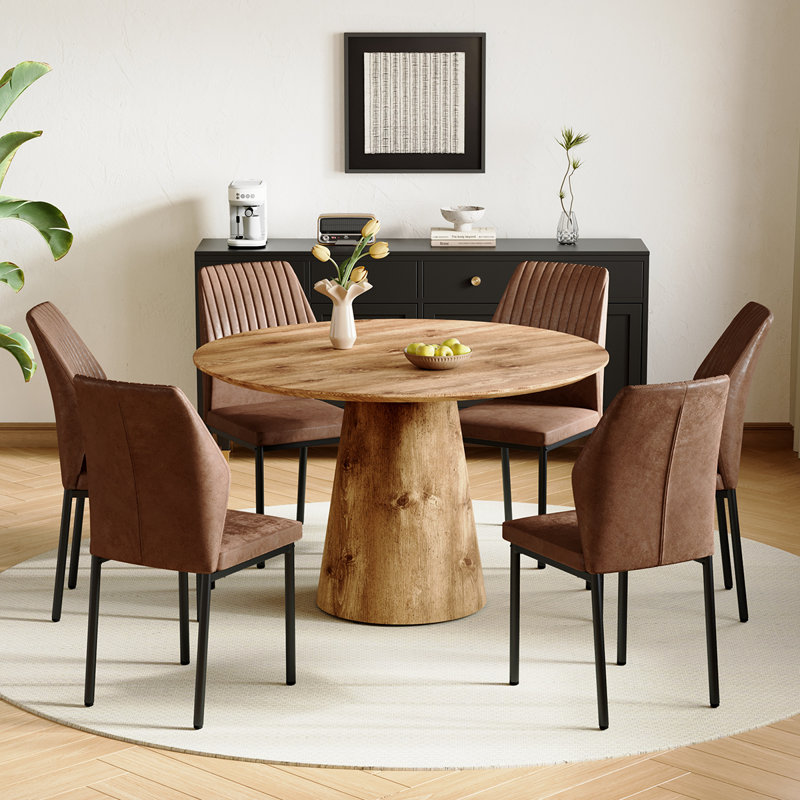 Ensemble table et chaises rondes de 114 cm (45 po) avec 6 chaises rembourrées, style moderne pour cuisine et salle à manger