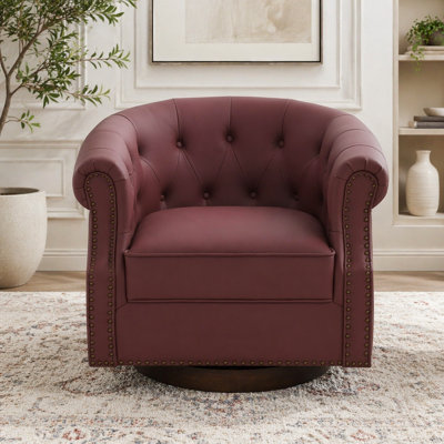 Fauteuil d'appoint pivotant en similicuir moderne avec dossier courbé