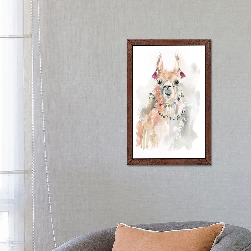 Llama Drama I by Carol Robinson - Painting, 66.04 cm H x 45.72 cm W, Brown Framed