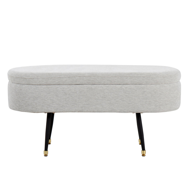 Fabric Upholstered Storage Bench, Light Gray