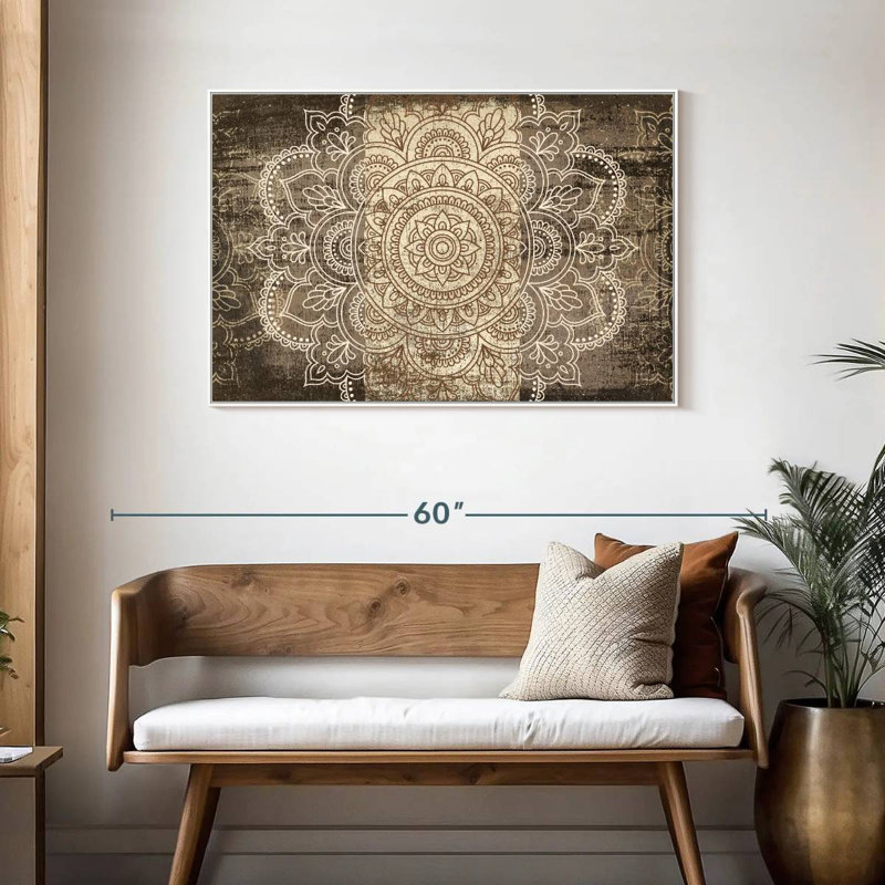 Mandala sur bois, Cadre flottant blanc, 43 po x 29 po