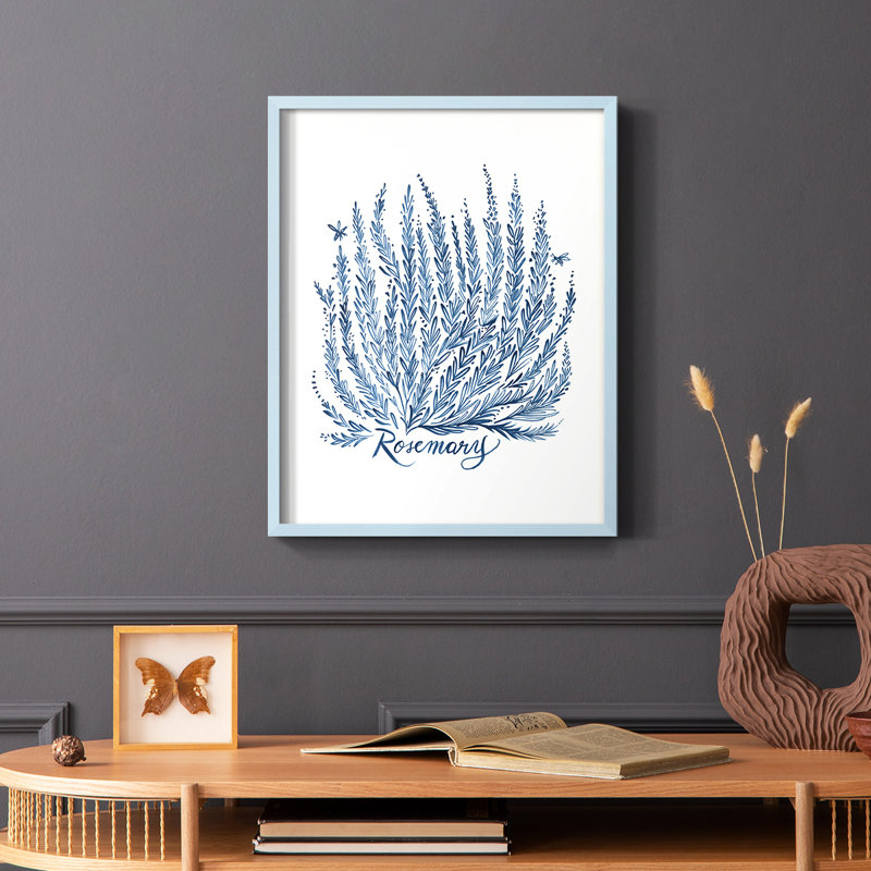 «Summer Herb Garden Sketches III», reproduction encadrée - bois massif, Bleu, H 10 po x l 8 po