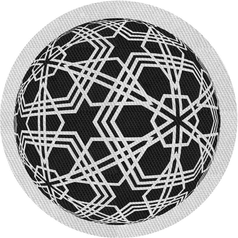 Tapis noir/blanc cassé à motifs, Rond 5 pi