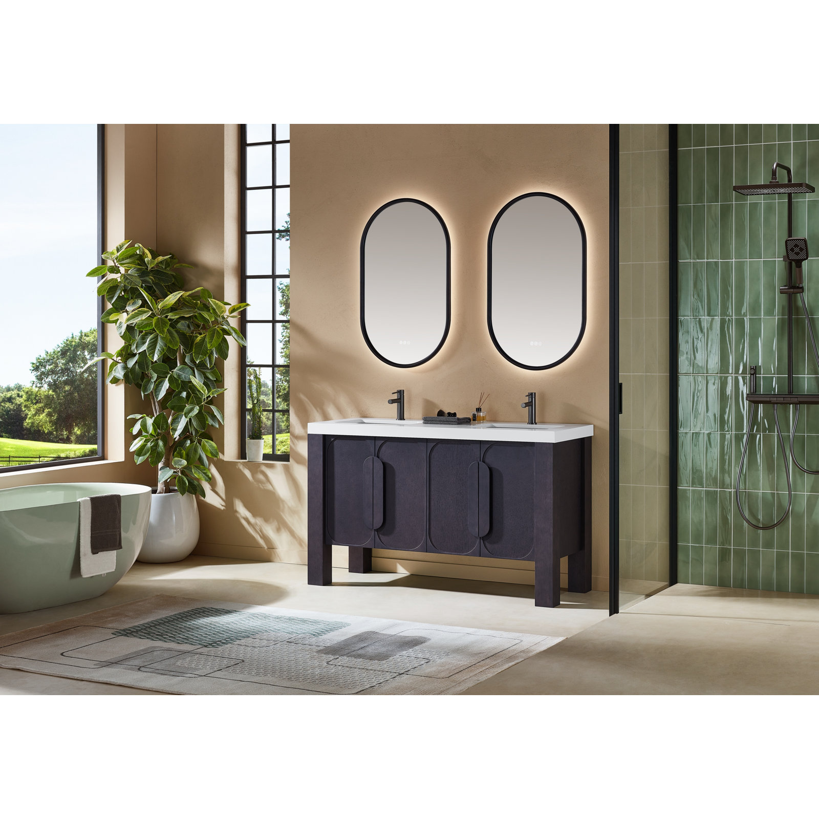Munich 60" Double Vanity, White, Espresso Oak
