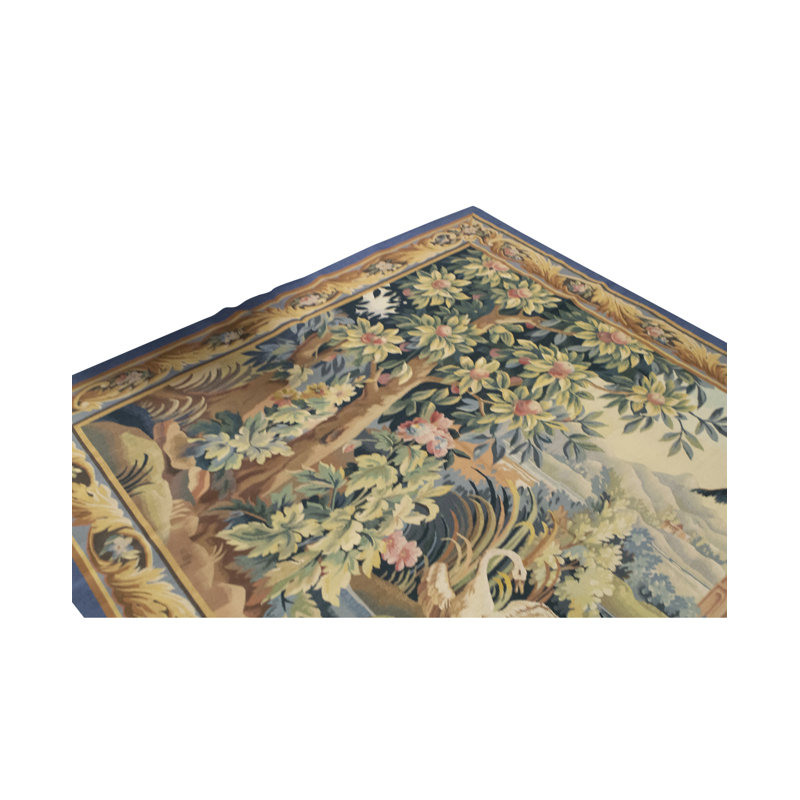 Hand-Knotted High-Quality Green and Blue Area Rug
