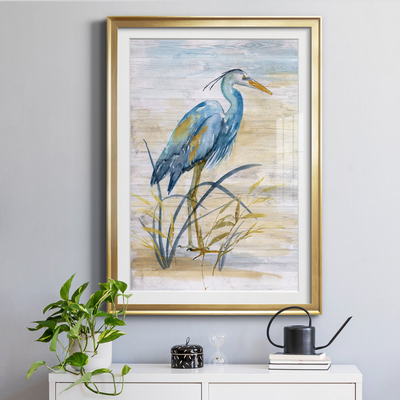«Blue Heron I» par Nan - reproduction de cadre photo, H 30,5 po x l 42,5 po x P 1,5 po, Encadrement doré