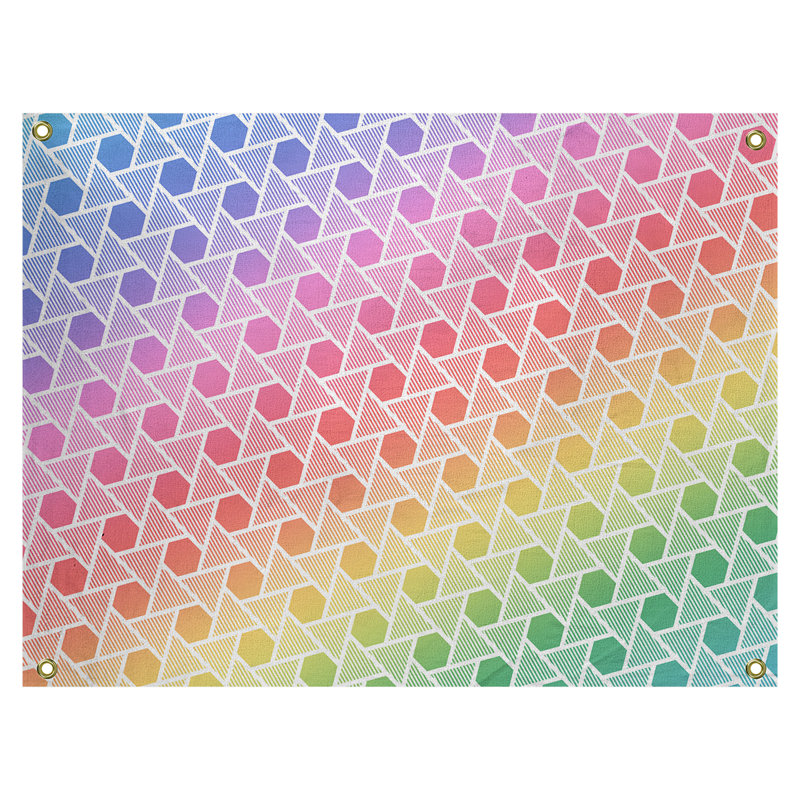 Tapisserie murale hexagonales et triangles, H 26 po x l 36 po, Arc-en-ciel