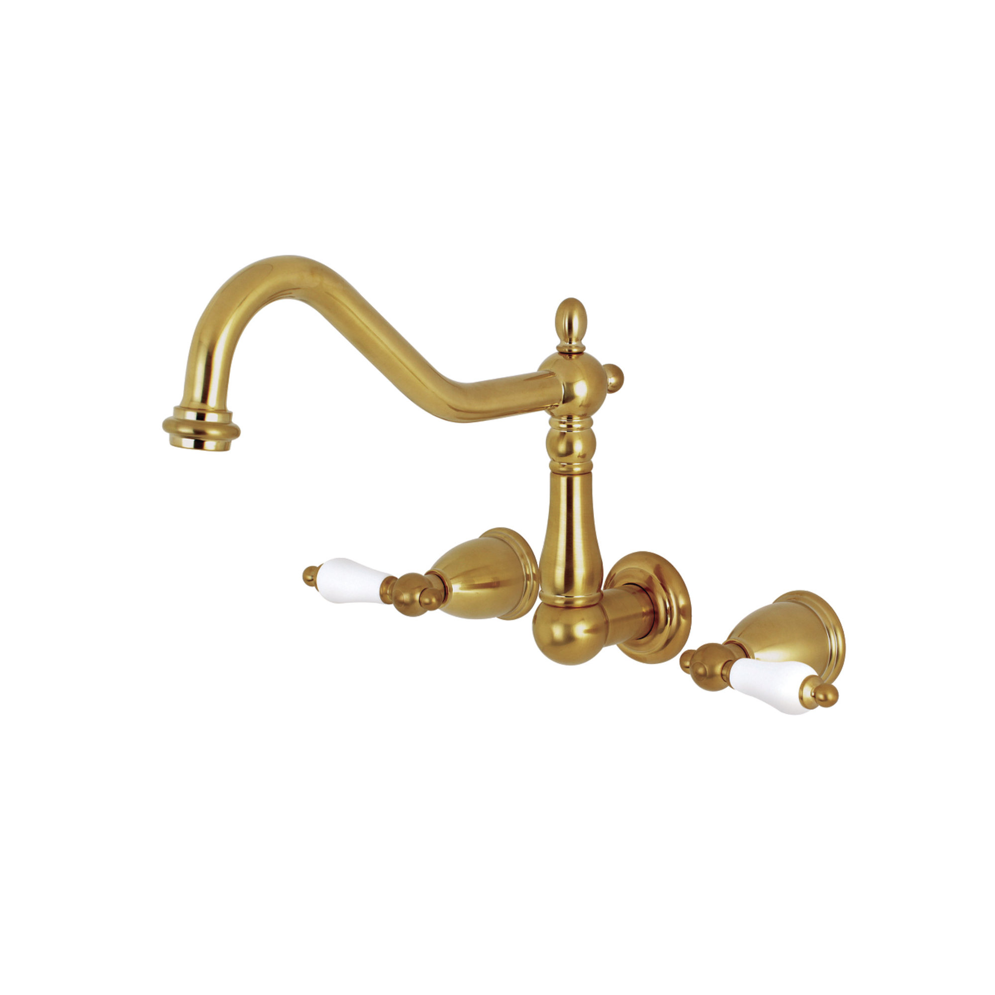 Kingston Brass Heritage Two-Handle 3-Hole Wall Mount Roman Tub Faucet, Satin Brass
