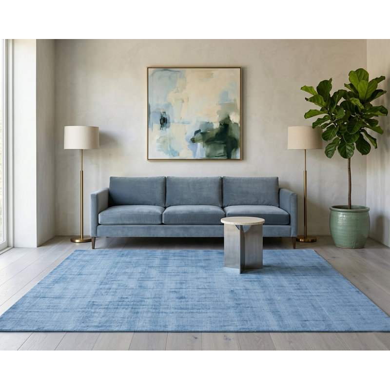 Tapis texturé denim minimaliste Handloom, En jean, Rectangle 9 pi x 12 pi