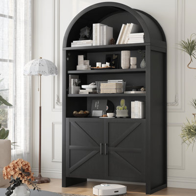 71” Arched Bookshelves, Tall Wood Bookcase With Lower Cabinet, Modern Pantry Storage Cabinet Bookshelf For Kitchen, Living Room,Office, by Gracie Oaks