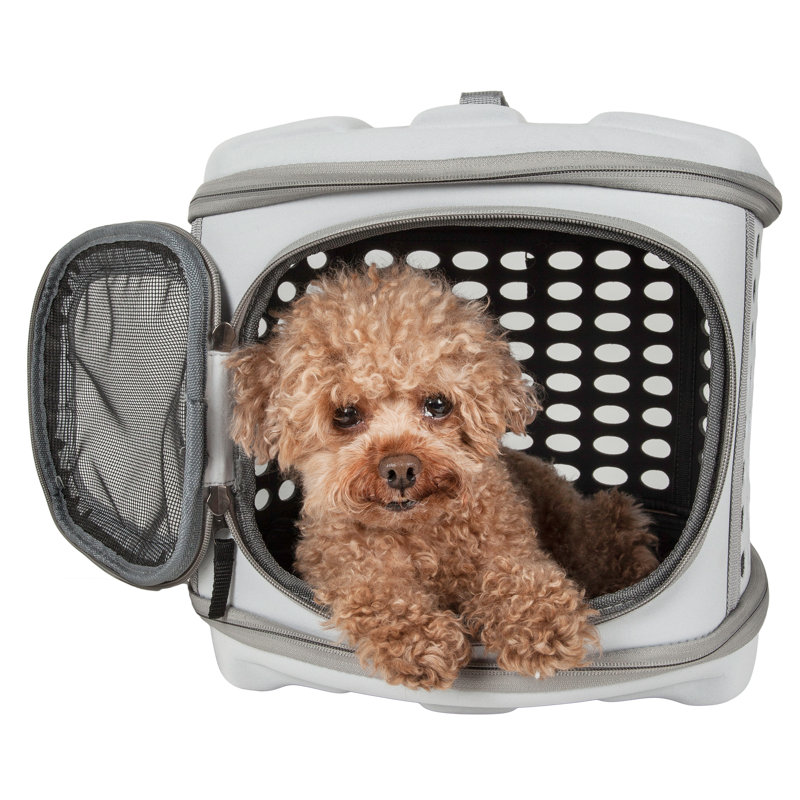 Small Gray Collapsible Military Grade Pet Carrier with Mesh Openings