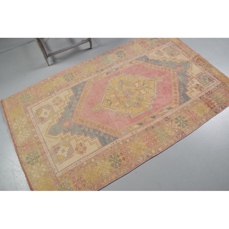 Tapis turc rétro fait à la main avec motifs géométriques discrets pour maisons bohémiennes