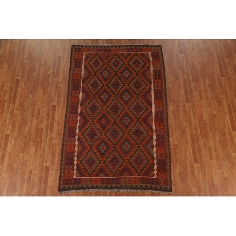 Tapis brun en laine noué à la main de conception unique 5 pi 4 po x 8 pi 4 po New Age