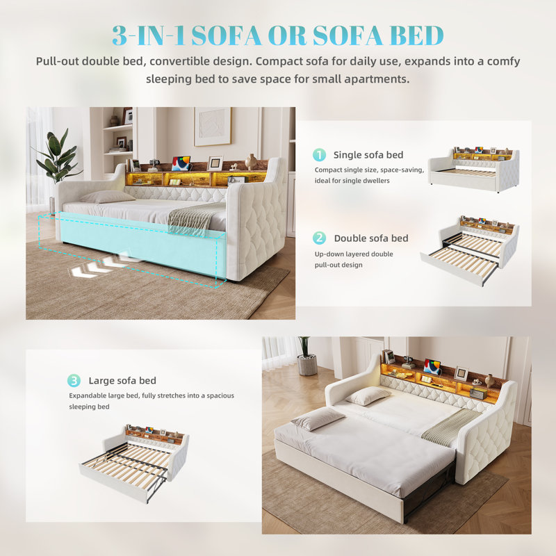 Upholstered Daybed, Beige
