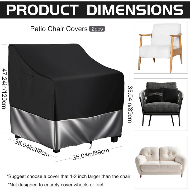 2-Pack Waterproof Patio Chair Covers, All-Weather Patio Chair Covers Waterproof For Home & Commercial Use (35.04" W*35.04" D*47.24" H)